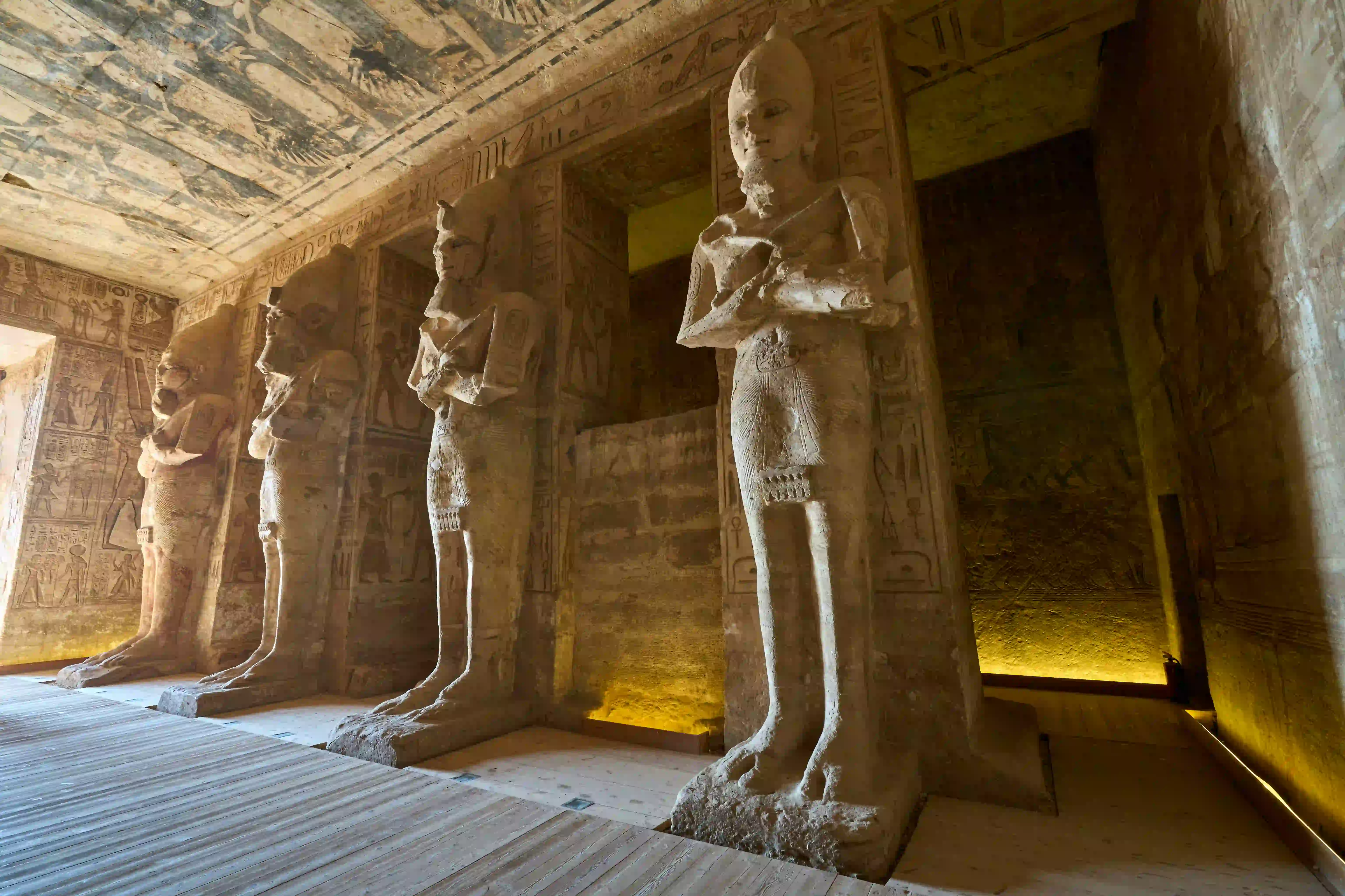 Colossal statues inside an ancient Egyptian temple